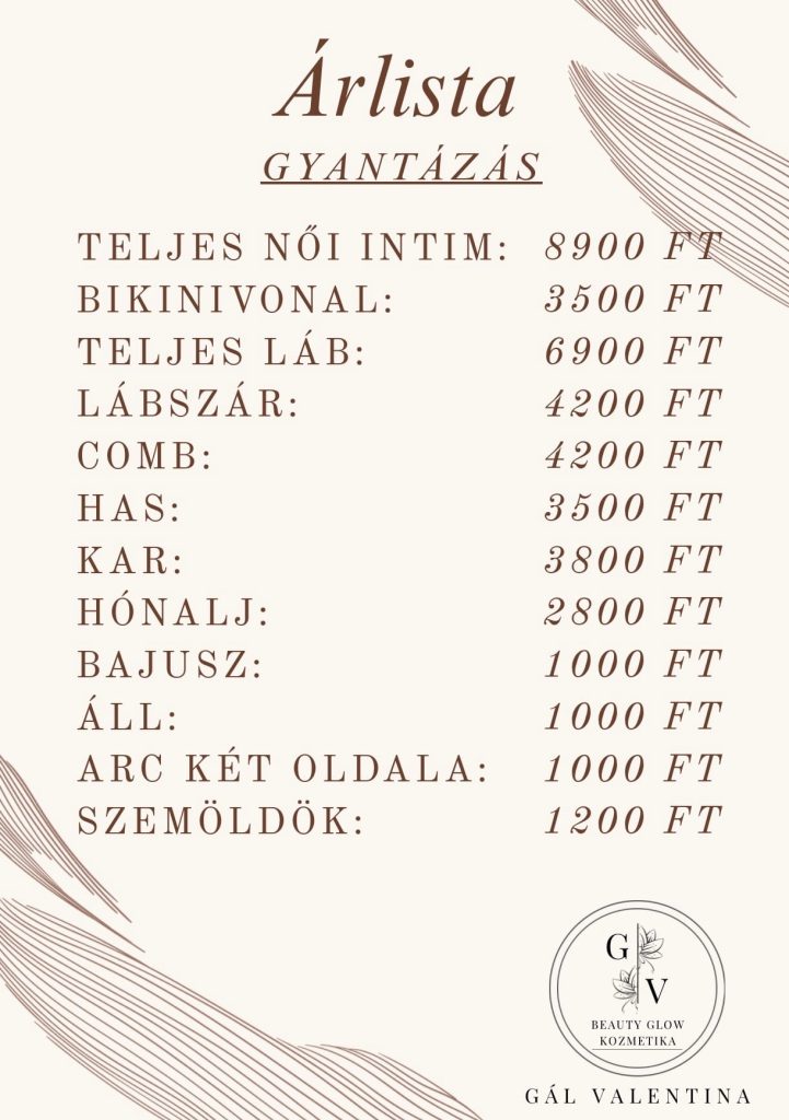 Gyantázás árlista kozmetikai kezelésekhez